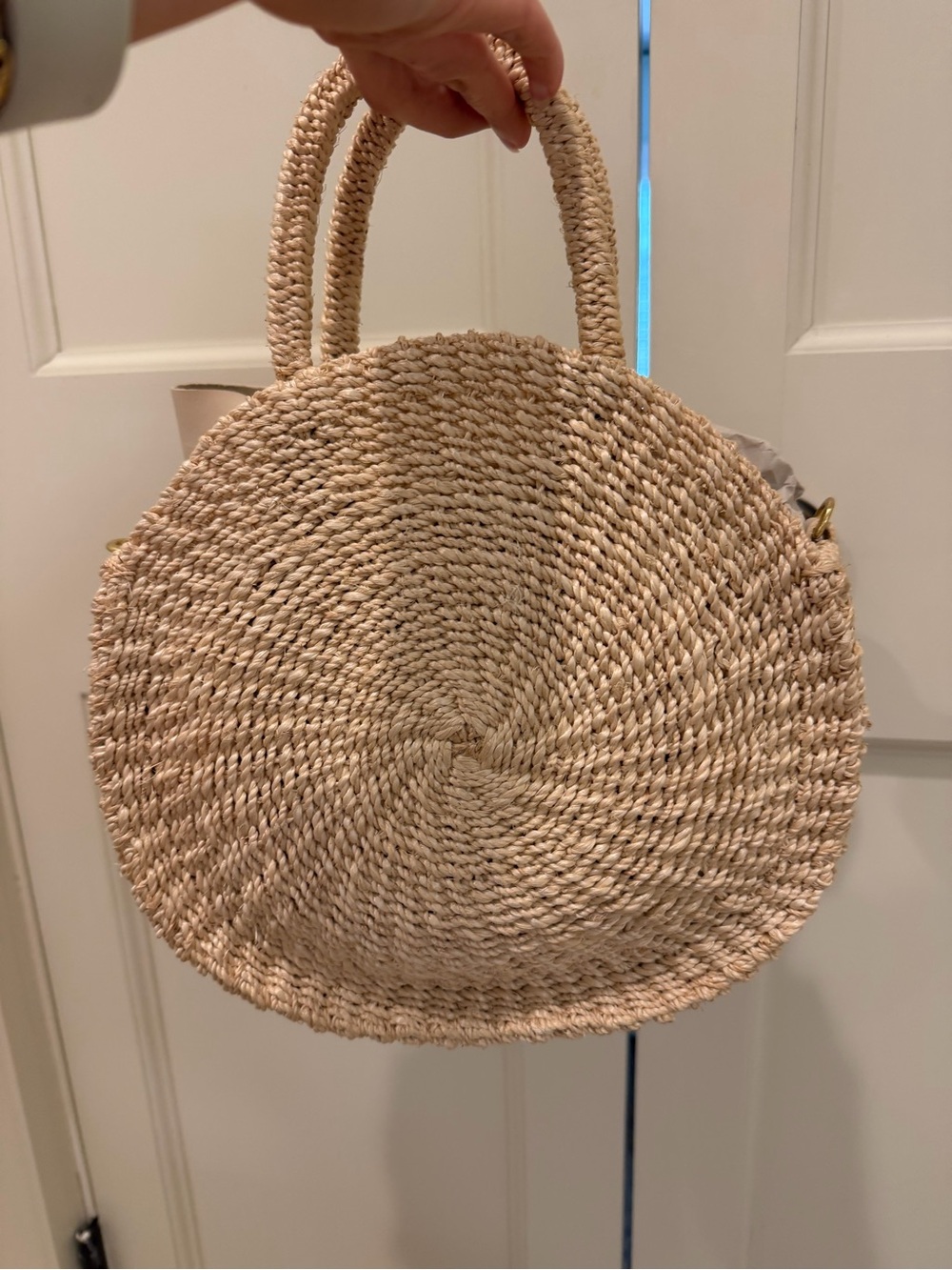 Clare V Round Straw Tote with Large Cream Bow - Picture 2 of 9